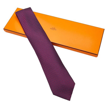 HERMES H pattern tie purple silk men's