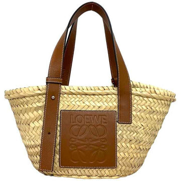 LOEWE Basket Bag Small Beige Brown Anagram 327.02.S93 Tote Palm Leaf Calf Leather Straw Handbag Women's