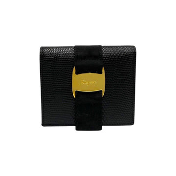 SALVATORE FERRAGAMO Vara Hardware Leather Genuine Bifold Wallet Mini Black