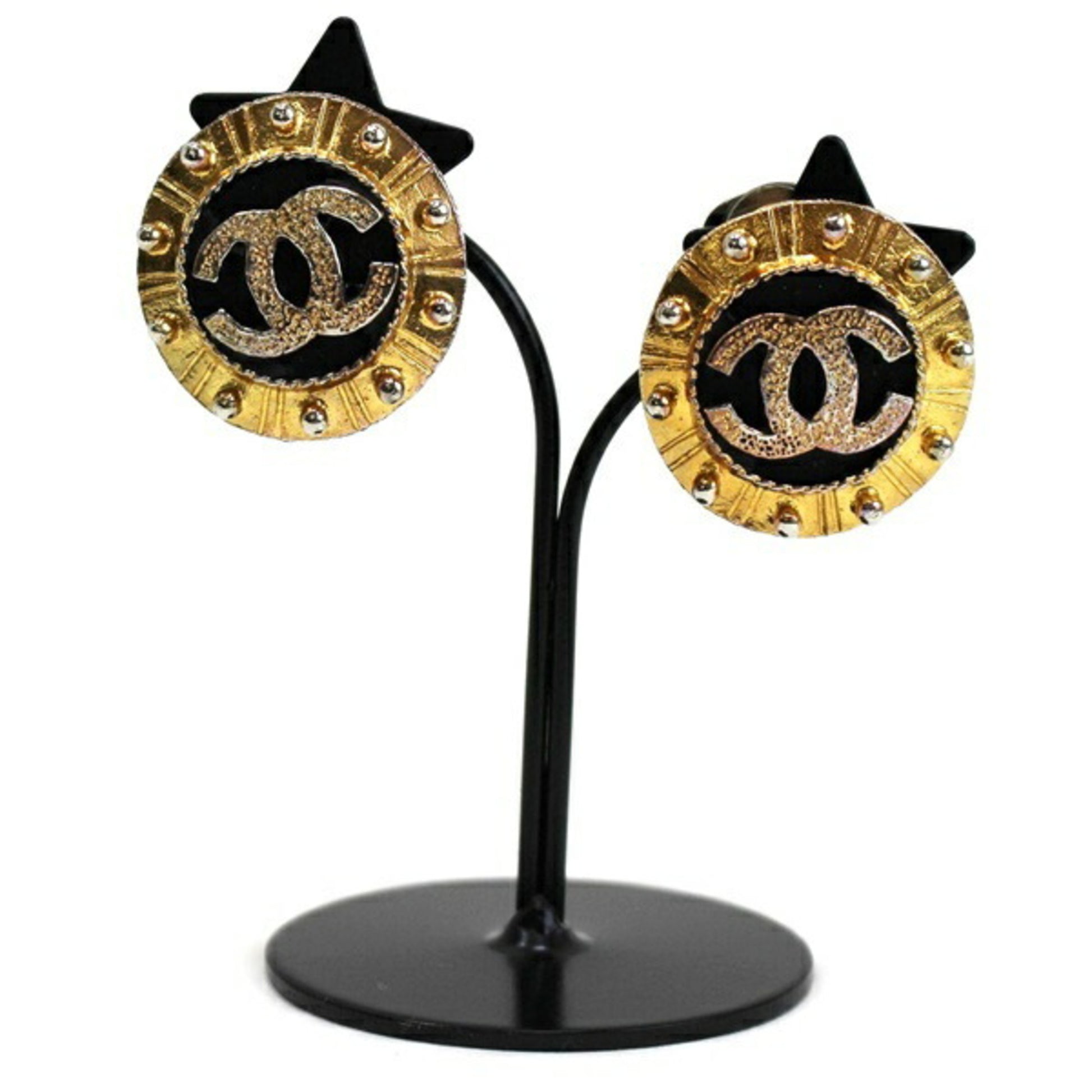Chanel Earrings Gold x Black Coco Mark CHANEL Ladies Clip Type