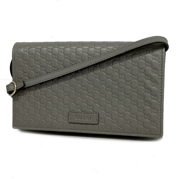 GUCCI Shoulder Wallet Micro sima 466507 2149 Leather Gray Gold Hardware Women's