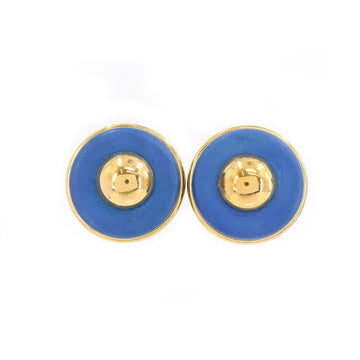 Hermes Serie Round Earrings Leather Blue Gold Accessories