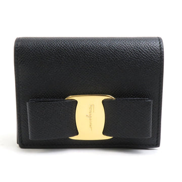 SALVATORE FERRAGAMO Bifold Wallet Vara Ribbon Leather Black Ladies