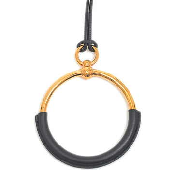Hermes Grand Loop Necklace Leather Metal Black Gold