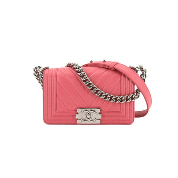 Chanel boy small chain shoulder bag leather pink A67085 silver metal fittings Boy Small Bag