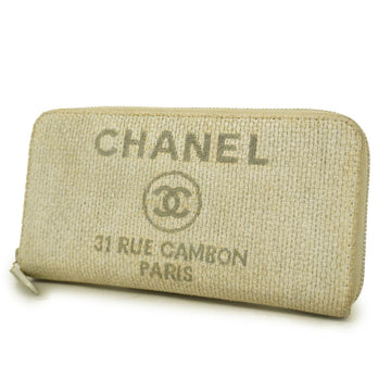 CHANEL long wallet Deauville straw gray silver hardware ladies