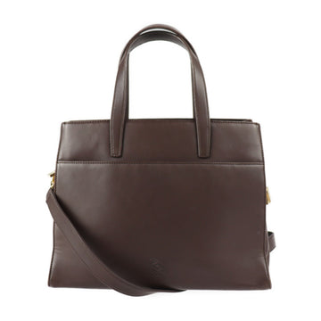 LOEWE handbag leather dark brown gold metal fittings anagram 2WAY shoulder bag tote