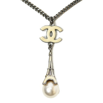 CHANEL necklace pendant  accessories here mark CC Eiffel Tower pearl motif white