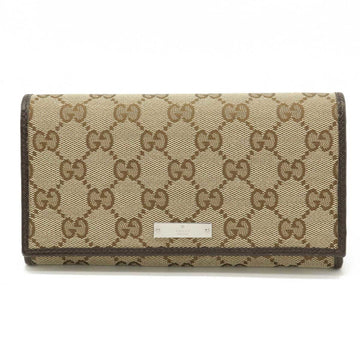 GUCCI GG canvas plate bifold long wallet leather khaki beige dark brown 244946
