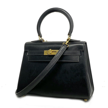 HERMES Handbag Kelly 〇X Engraved Box Calf Black Ladies