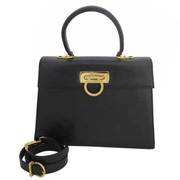 Salvatore Ferragamo 2way Bag Gancio Dark Brown Leather Handbag Shoulder Ladies