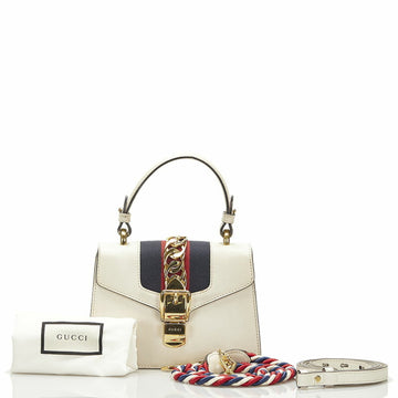 Gucci Sylvie Mini Handbag Shoulder Bag 470270 White Leather Ladies GUCCI