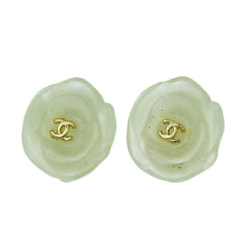 CHANEL Camellia Cocomark Earrings Green Ladies