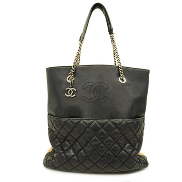 CHANELAuth  Matelasse Chain Tote Women's Leather Handbag,Tote Bag Black