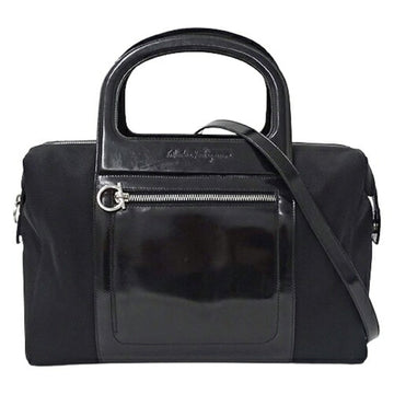 SALVATORE FERRAGAMO Bag Women's Handbag Shoulder 2way Gancini Nylon Leather Black