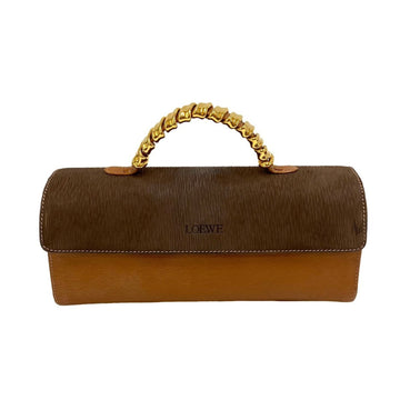 LOEWE Logo Velazquez Twist Handle Hardware Leather Genuine Handbag Mini Tote Bag Brown