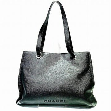 CHANEL Logo Tote Black Leather Bag Ladies