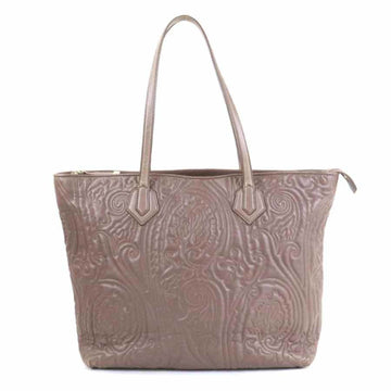 ETRO Shoulder Bag Tote Paisley Leather Gray Brown Gold Women's