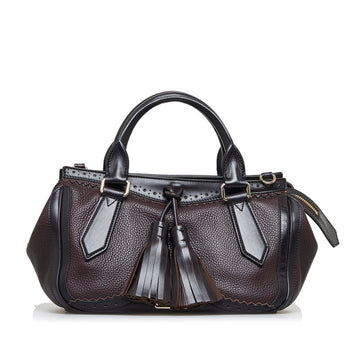 BURBERRY Tassel Handbag Brown Leather Ladies