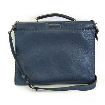 FENDI Selleria Peekaboo Fit 7VA406 Men's Leather Briefcase,Shoulder Bag Navy