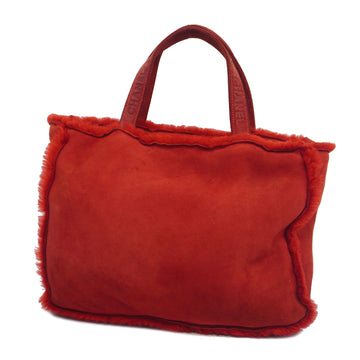 CHANELAuth  Shearling Women's Fur Handbag,Tote Bag Red Color