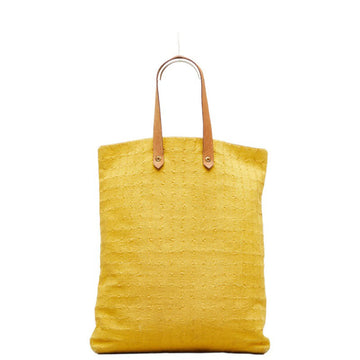 HERMES Amedaba Handbag Tote Bag Yellow Cotton Leather Women's