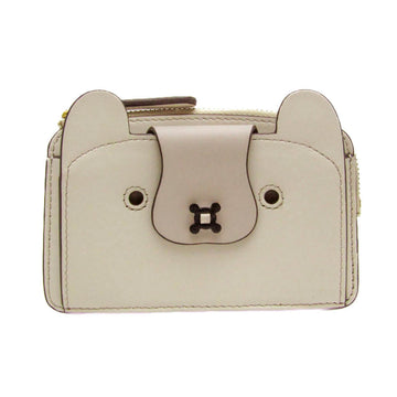 ANYA HINDMARCH COMPACT PURSE HUSKY 977654 Leather Card Case Light Gray,Off-white