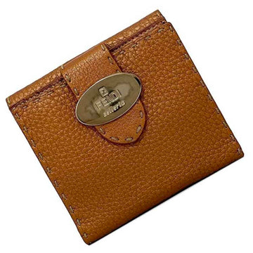 FENDI Bifold Wallet Brown Gold Silver Selleria 8M0206 Leather  Double Fold Women's