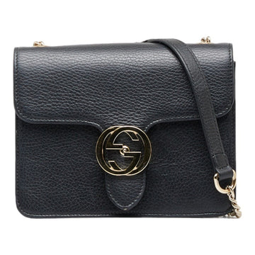 GUCCI Interlocking G Chain Shoulder Bag 510304 Black Leather Women's