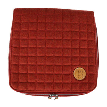 HERMES Paddock Pouch Wool Cashmere Terracotta Square Jewelry Case