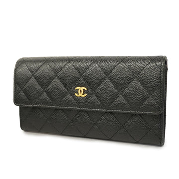 CHANELAuth  Matelasse Long Wallet Gold Hardware Women's Caviar Leather Black