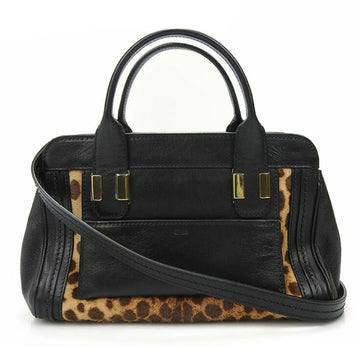 CHLOE  2WAY Handbag Alice Shoulder Black Leather Harako Gold Hardware Crossbody Leopard Ladies Hand Bag leather