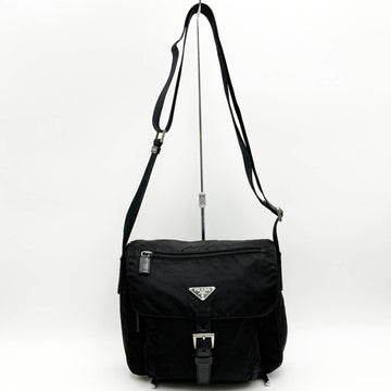 PRADA Shoulder Bag Nylon Crossbody Triangle Logo Black Ladies Men's USED