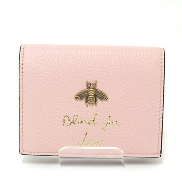 Gucci Animalier Bee Leather Card Case Light Pink 460185 Bi-Fold Mini Wallet Compact