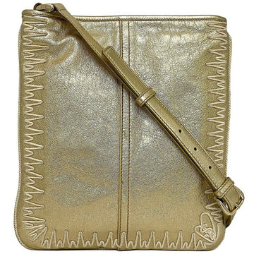 YVES SAINT LAURENT shoulder bag gold leather  embroidery adjustable ladies