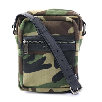 SAINT LAURENT Crossbody Shoulder Bag Canvas/Leather Khaki x Black Unisex 581700