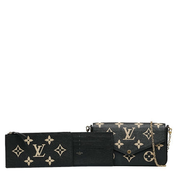 LOUIS VUITTON Monogram Empreinte Pochette Felicie Chain Shoulder Bag M80482 Black Beige Leather Ladies