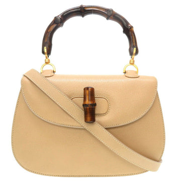 GUCCI bamboo leather beige handbag