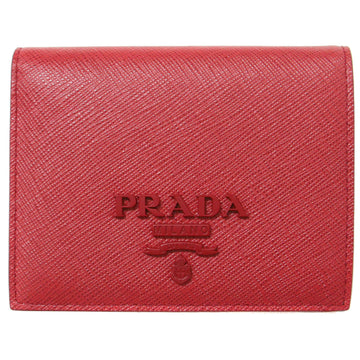 PRADA Wallet Bifold Red Compact Logo Saffiano 1MV204 Elegant