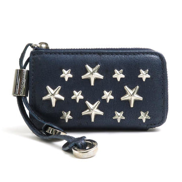 JIMMY CHOO Coin Case Leather/Metal Navy Unisex