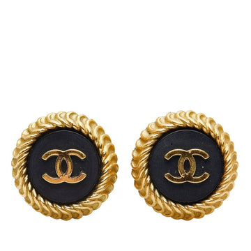 CHANEL Cocomark Earrings Black Gold Plated Women's