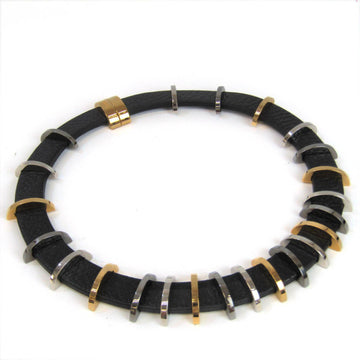 FENDI COLLANA C 8AG288 Leather,Metal Women's Choker Necklace [Black,Gold,Silver]