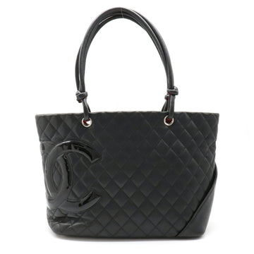 Chanel Cambon Line Coco Mark Large Tote Shoulder Bag Soft Calf Enamel Black Pink A25169