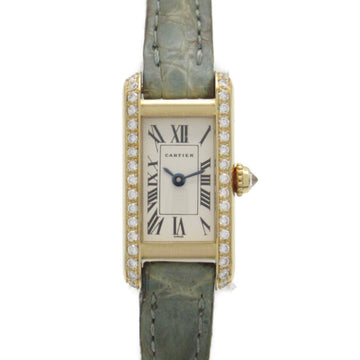 CARTIER Tank Allongee Diamond Bezel Wrist Watch Watch Wrist Watch WB300531 Quartz Silver K18 [Yellow Gold] Leather b WB300531