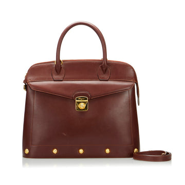 SALVATORE FERRAGAMO Heel Motif Hardware Handbag Shoulder Bag Wine Red Bordeaux Leather Ladies