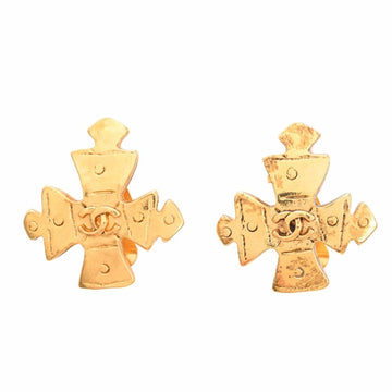 CHANEL Cocomark cross earrings gold ladies