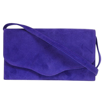 HERMES Dobris Shoulder Clutch Bag Purple 〇S Engraved Suede 0058 Strap