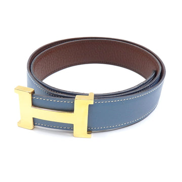 HERMES Constance H Belt Women's Leather Blue Brown Size 75cm  B stamp Made around 1998 Reversible