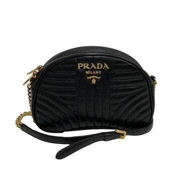 PRADA Logo Diagram Leather Genuine Chain Mini Shoulder Bag Pochette Black 17440