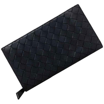 BOTTEGA VENETA round long wallet black matte metal fittings intrecciato leather  men's 1